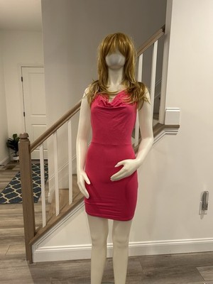 hot pink clubwear dresses Farrah | HOT PINK High-Neck Draped Mini Dress With Sash