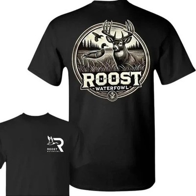 Roost Waterfowl Duck & Deer T-Shirt, Vintage Hunting Scene Graphic Tee