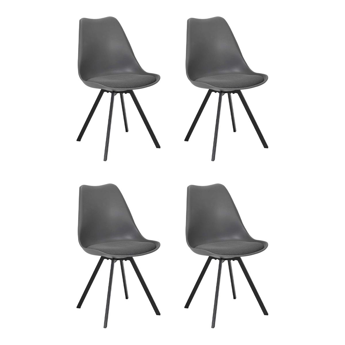 Lot de 4 chaises avec coussin Atome 82cm gris pour salon