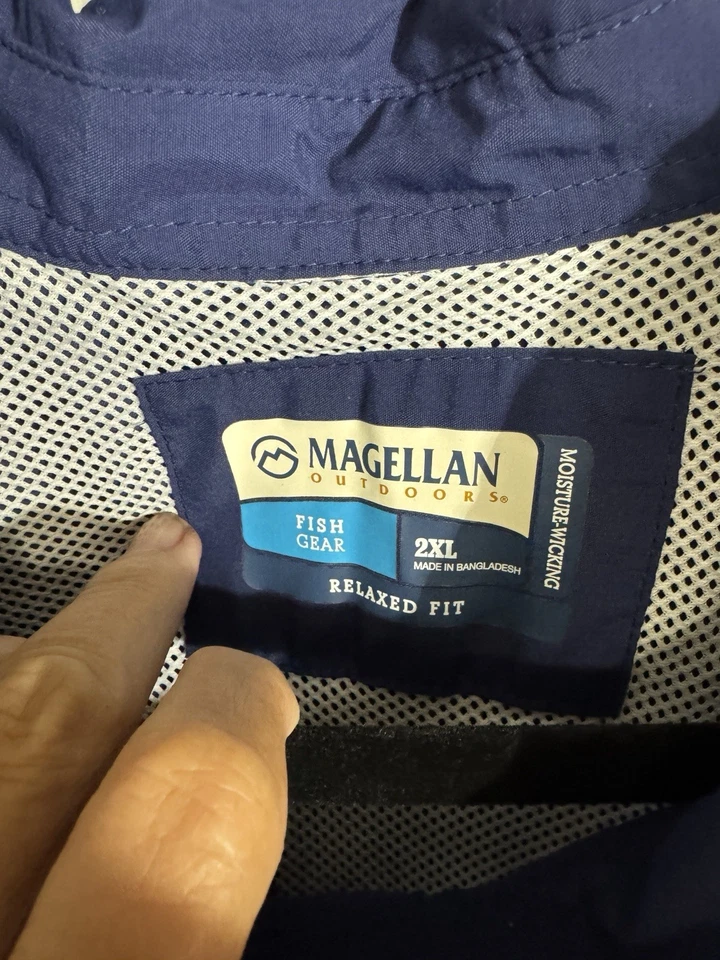 Magellan Outdoors Men’s 2XL Navy Blue Fish Gear Button Down Shirt Relaxed Fit - Image 3 of 4