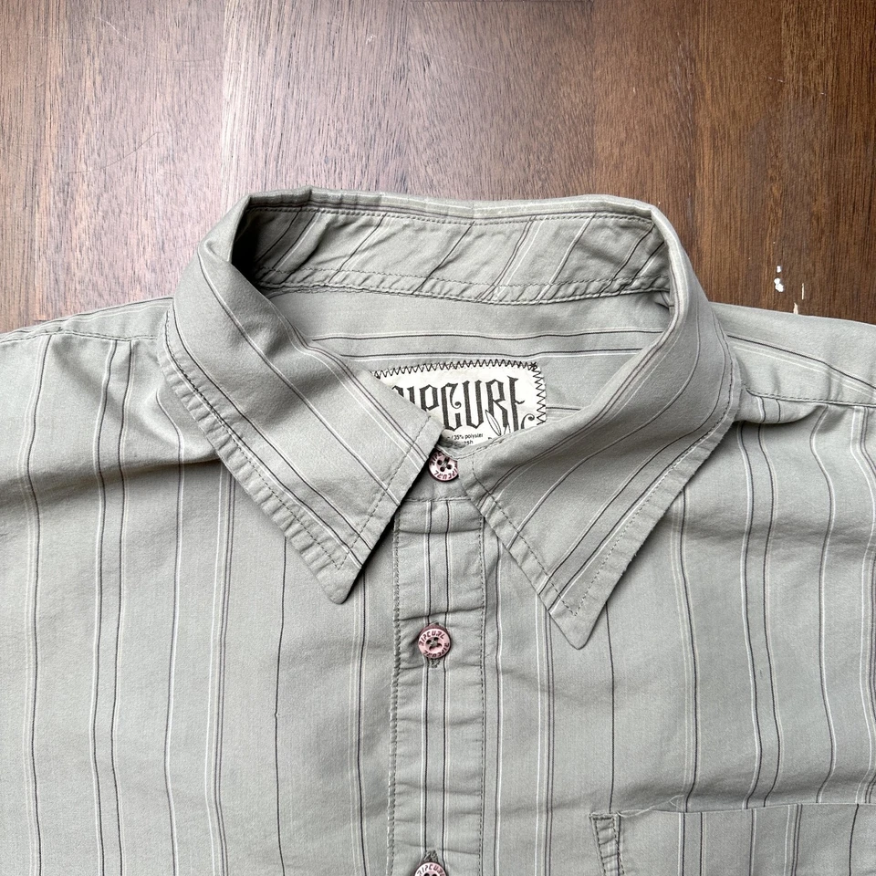 Rip Curl Shirt Mens Medium Gray Striped Short Sleeve Button Up Casual Surf - Image 3 of 4