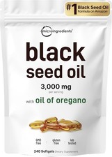Black Seed Oil Softgels 3000mg, 240 Count, Organic Cold Pressed Formula