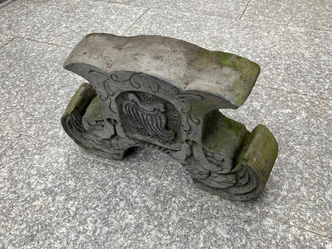 Antique Japanese ONIGAWARA Roof Tile Figurine Ornament 14in Large KAWARA Decor