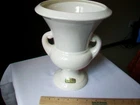 VINTAGE HAEGER TROPHY VASE URN GLOSSY WHITE 9" ORIGINAL STICKERS