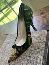LEFT SHOE ONLY Prada Floral Pointed Toe Heel Bow Replacement Amputee 37 6 6.5
