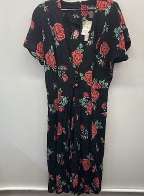 Jamie Brooke Women's Vintage 90s Black Red Rose Floral Maxi Dress Sz 18 NWT
