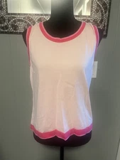 Talbots Charming Pink Shell With Tri Color Trimmed Neck +Hem Size Large 