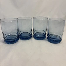 Set Of 4 Vintage Anchor Hocking Blue Glass Juice Tumblers