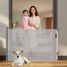 Retractable Baby Gates for Stairs, Dog Gate/Cat Door Expands to 55" X 38", Easy 