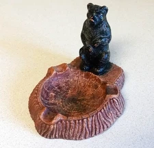 Vintage Standing Bear with Tree Stump Ashtray - Resin 1950's