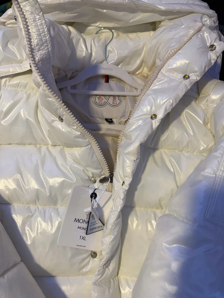 Moncler Blanco Puffer Doble Insignia Chaqueta Talla XL Foto 2 de 4
