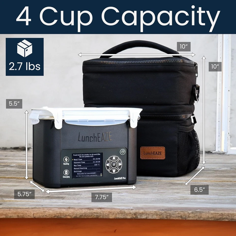 Pro Cordless Heated Lunchbox – Battery-Powered, 4-Cup Capacity, 220°F Max, Autom - Image 4 of 4