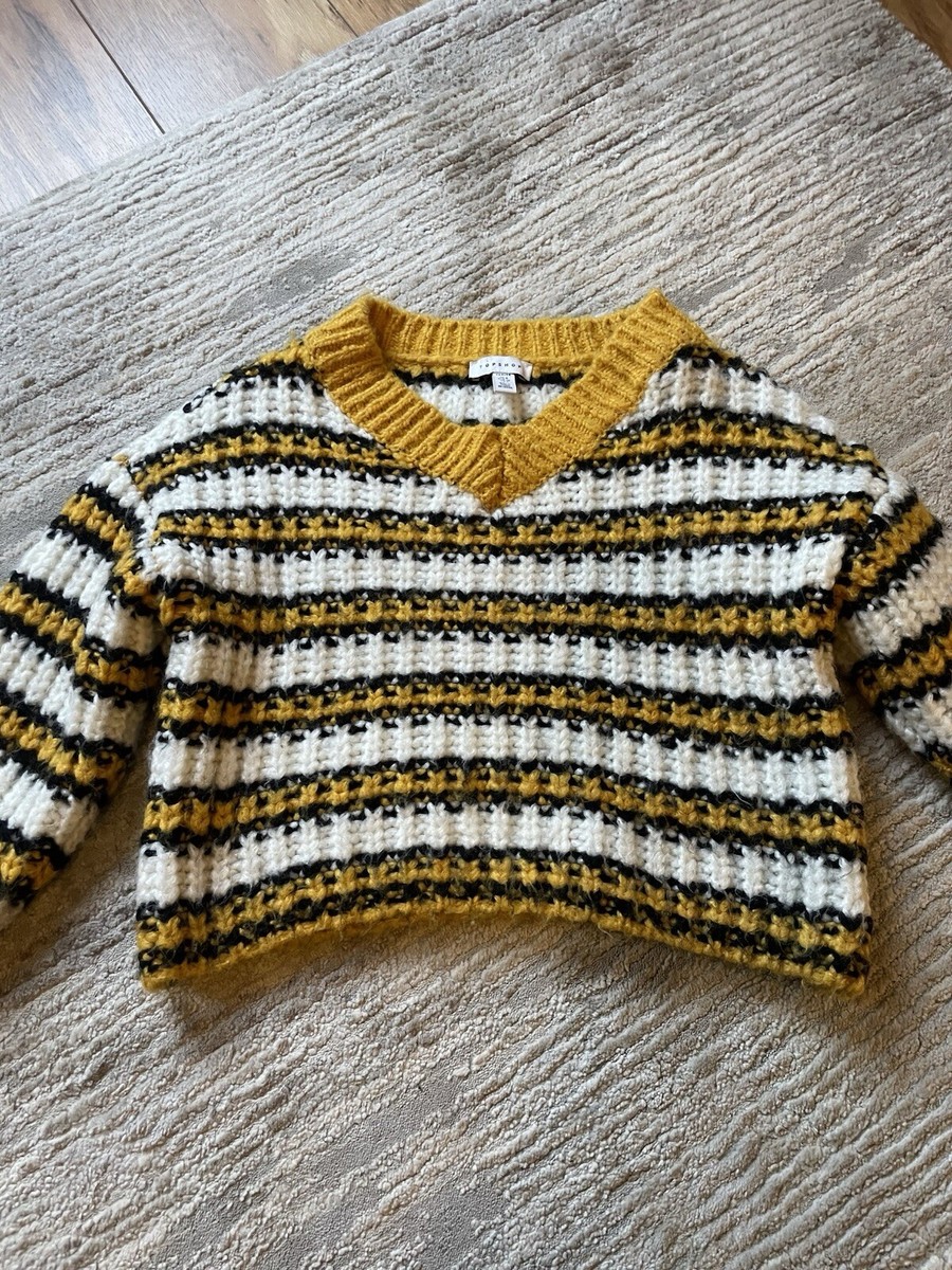 Women's Striped Chunky Knit Cropped Jumper Topshop Yellow White