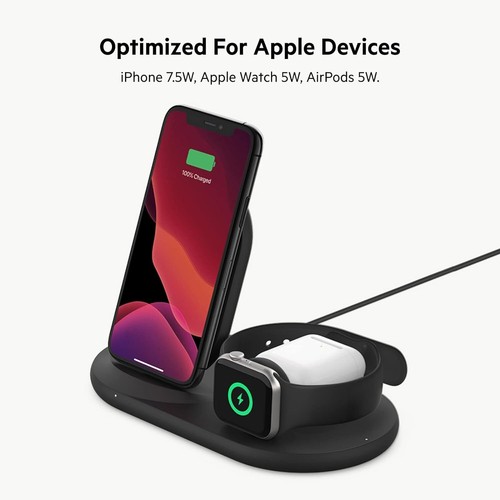 Belkin 3-in-1 Wireless Charger For iphone + Apple Watch + AirPods Black - Picture 3 of 9
