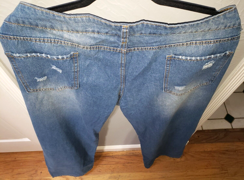 NEW HEART RIPPED PATCHED BLUE STRAIGHT LEG JEANS SIZE 15 XXL cute Pants😍 - Picture 3 of 9