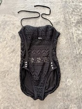 Robin Piccone One-Piece Swimsuit Women's 8 Black Penelope Crochet Overlay