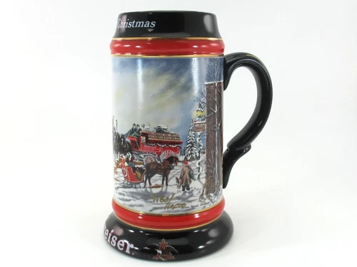 Budweiser Beer Stein Collector Series 1992 PERFECT CHRISTMAS Signed Ceramic Vtg