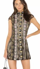 Alice + Olivia Gwyneth Embroidered High Neck Dress Black Floral Size 12 NWOT