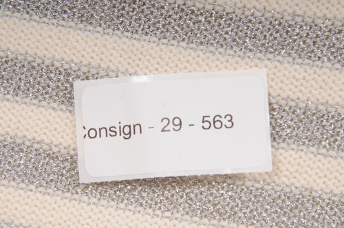 Balmain Glitter Stripped Sweater Large Cream Silver Wool Viscose Shoulder Button - Picture 8 of 8