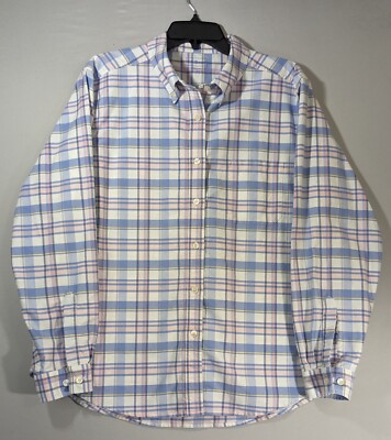 LL Bean Button Up Shirt Men's Size XL Blue Pink Plaid Long Sleeve Casual 