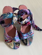 Nine West Womens 7.5 Fabric Ankle Wrap Pump Peep Toe High Heels Y2K