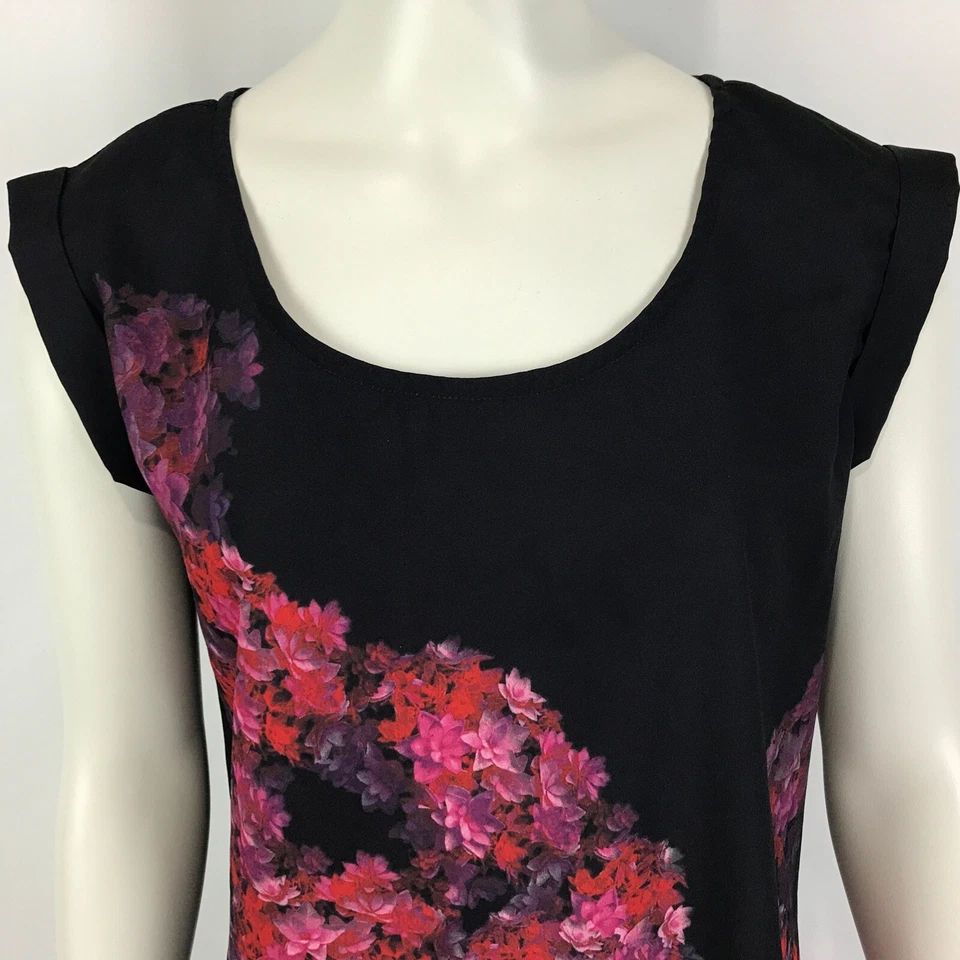 Target Top Black Size 10 x 3 Pink Floral Short Sleeve Chiffon Casual Business - image 3 of 4