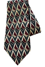 Croft  Barrow 100 Silk Men's Tie Gold Burgundy on Dark green 58"x3 6/8"