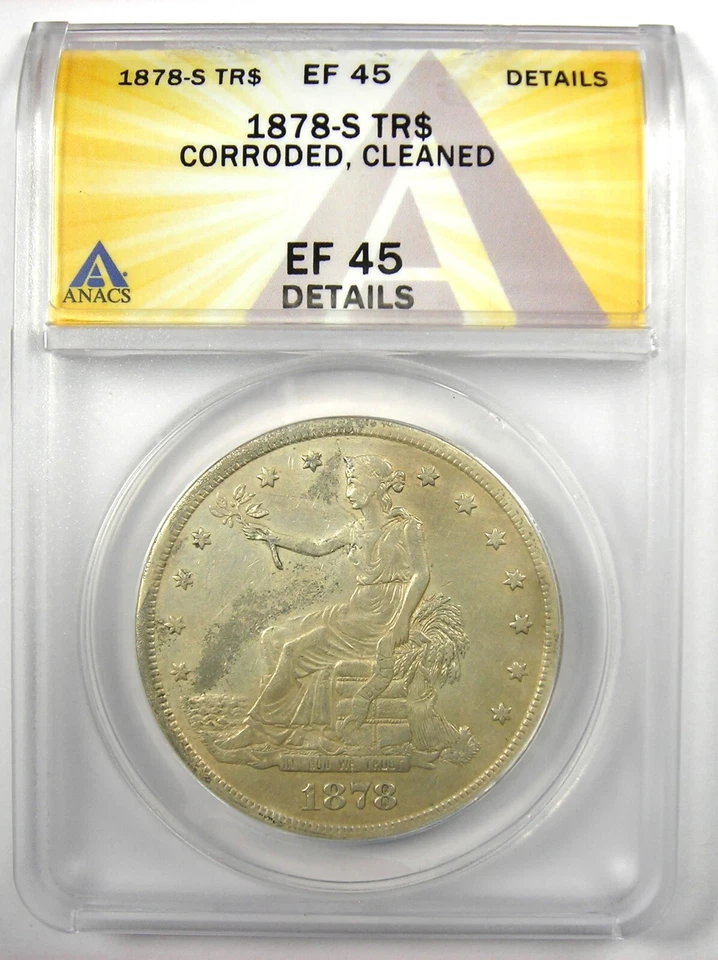 Dólar de plata comercial 1878-S T$1 - Certificado ANACS XF45 Detalles (EF) - ¡Moneda rara! Foto 2 de 4