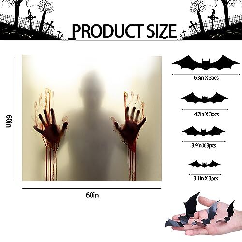 5X5ft Halloween Curtains Decorations Window Banner Cover Large Backdrop Wall - Picture 4 of 6