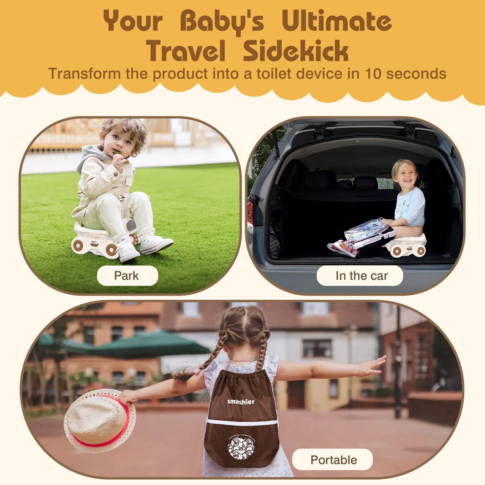 Potty for Travel - Foldable Supports up to 110 lbs with 24 Liners. Portable T...