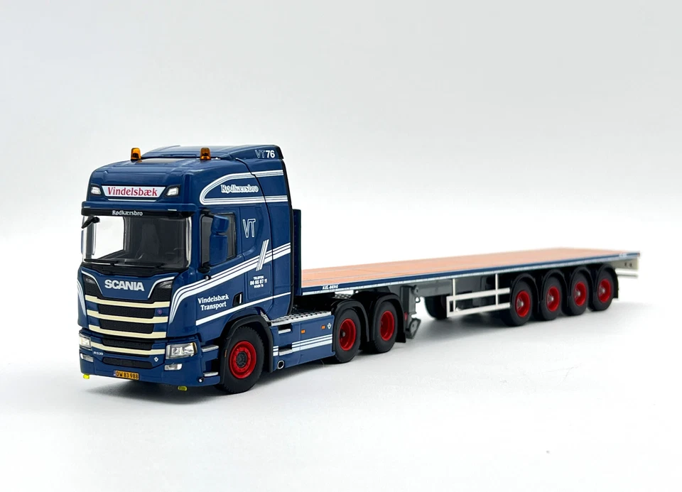 Remolque de plataforma Scania R Highline 4 ejes "Vindelsbaek" WSI camiones modelos 1:50 Foto 2 de 4