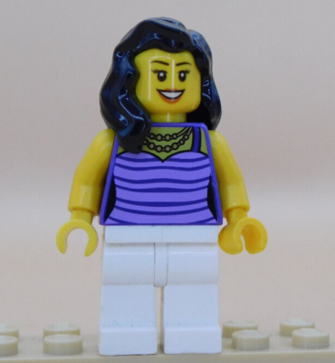 mimi☺︎ LEGO Town minifigure, Mom - Dark Purple and Lavender Striped Top