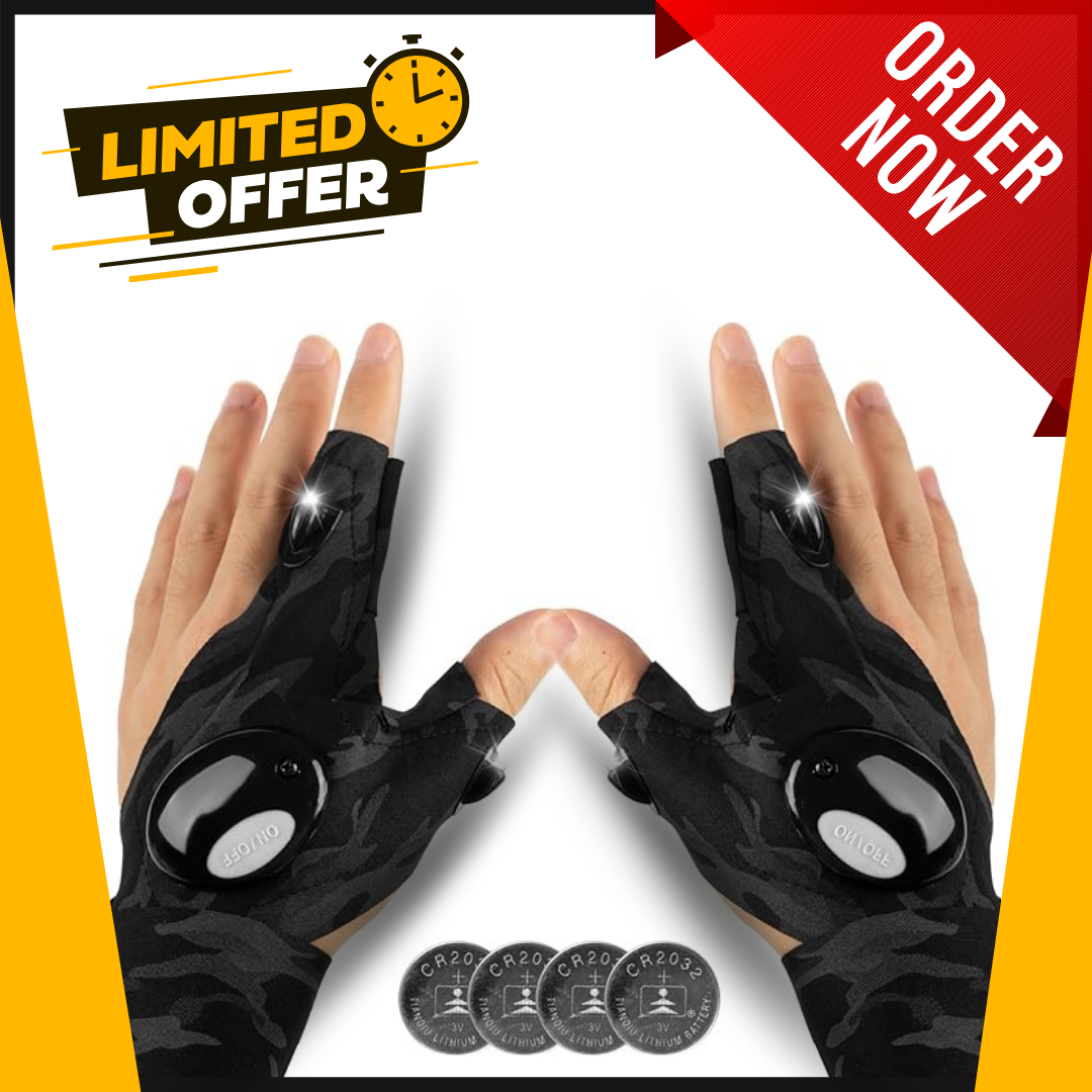 LED Finger Gloves with LED Light Camping Flashlight Night Fishing Gift