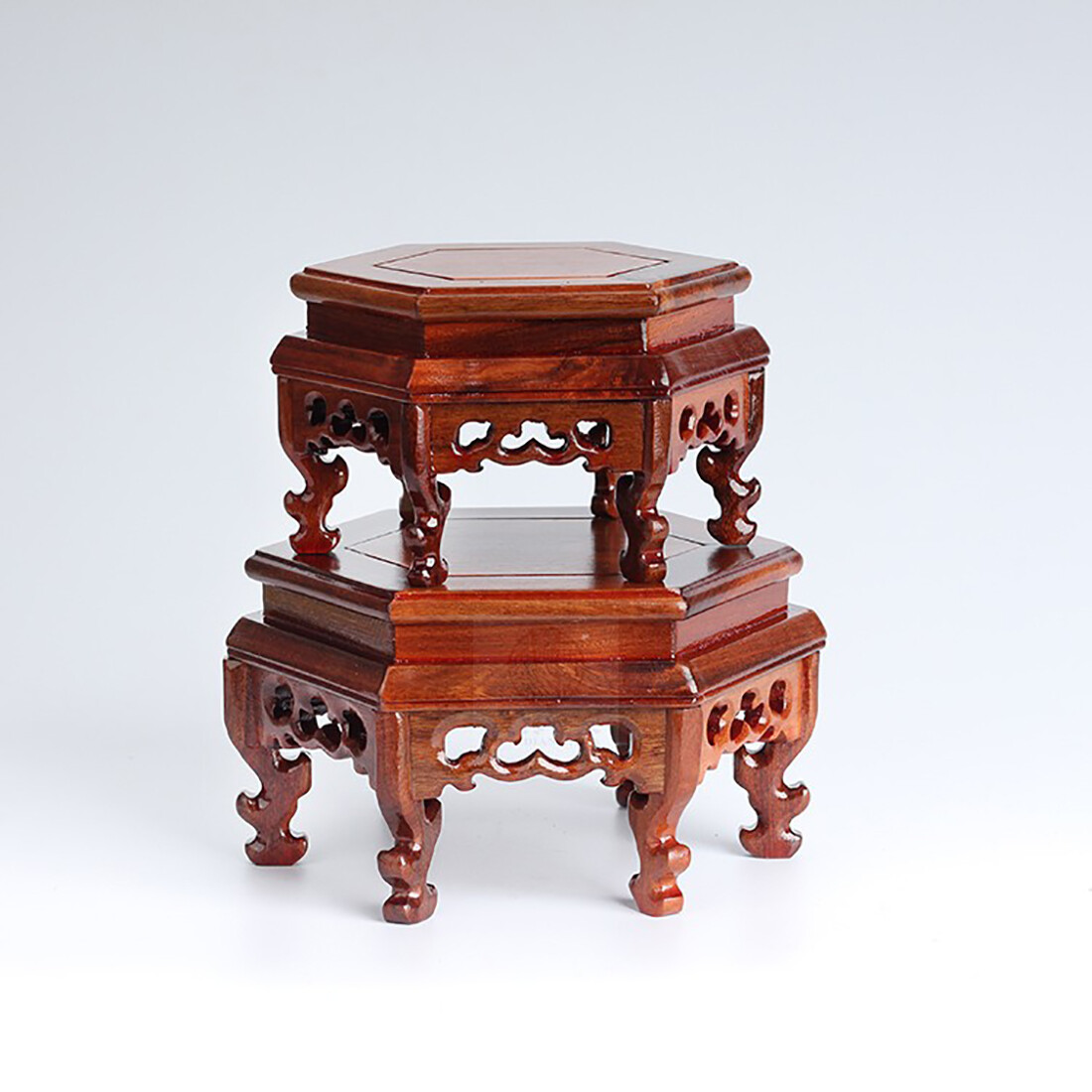 China Classical wooden base Red Suan-zhi Redwood carved hexagonal China Classical wooden base Red Suan-zhi Redwood carved hexagonal