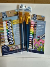 Acrylic Paints w/Glitter 8p  NEW Brushes 6p  Oil Pastels 15p  COMBO LOT