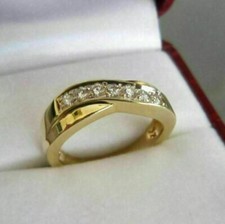 1.00 Ct Round Cut Lab Created Diamond Wedding Band Ring 14k Yellow Gold Plated