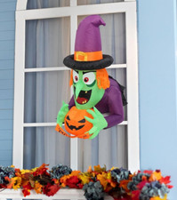 Halloween 4.4FT Inflatable Witch Coming out of Window LED Lights Decoration