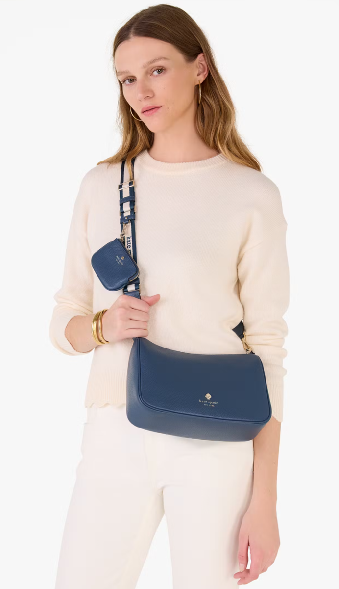 Kate Spade Emma Shoulder Bag Blue Leather Crossbody Purse KK068
