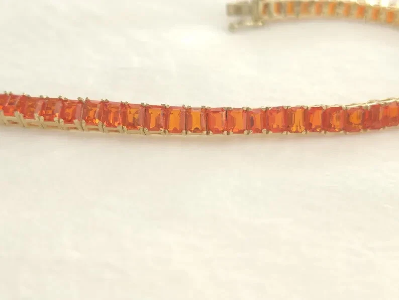 Pulseira de tênis octógono safira laranja prata 925, prata laranja pulseira de tênis - Imagem 4 de 4