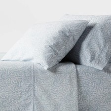 Queen 250 Thread Count Organic Percale Sheet Set Blue Floral - Threshold: