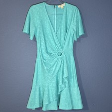 Michael Kors Size S Blue Eyelet Surplice Flutter Sleeve Faux Wrap Resort Dress
