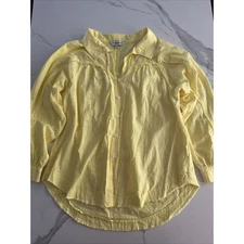 Davi & Dani Yellow Fringe Raw Hem Button Down Shirt Oversized Women's size Small