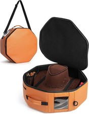 Vegan Leather Hat Box Holds 4 Cowboy Wide Brim Hats Padded Travel Case Brown  