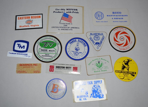 Lot of 14 Coal Mine Related Advertising Stickers Bluefield WV and VA