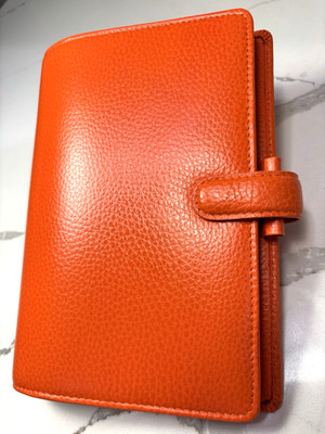 Rare HTF Filofax Orange Leather Finsbury Personal Organizer Planner 7.5''Ht 5.25W