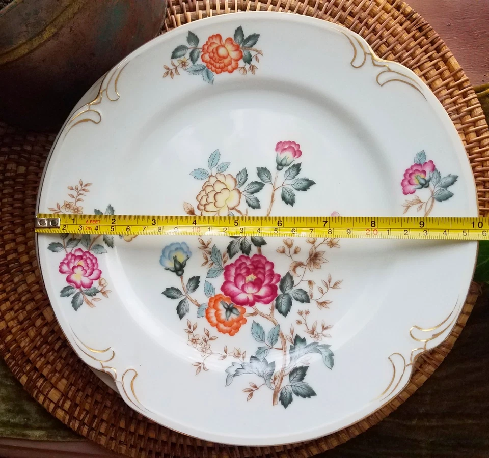 8 Platos de Cena y Pan de Porcelana Vintage Floral Rosa Rosa Verde y Dorado 4 de ea Foto 4 de 4
