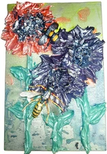 Hand Painted Impasto 3d Sunflower on Wood -Thick Sculpting Acrylic 11.8 by 7.9