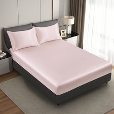 Silk Satin Blush Pink Twin Fitted Sheet, Deep Pocket Fitted Sheet Only, Breat...