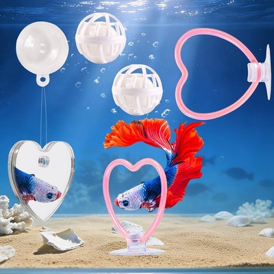 2 Pcs Pink Heart Betta Fish Toys Exercise Rings Aquarium Accessories
