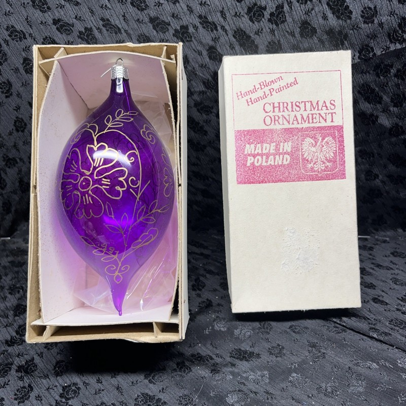 Vitg 6"Purple Hand Blown Hand Painted Christmas Ornament Made In Poland With Box